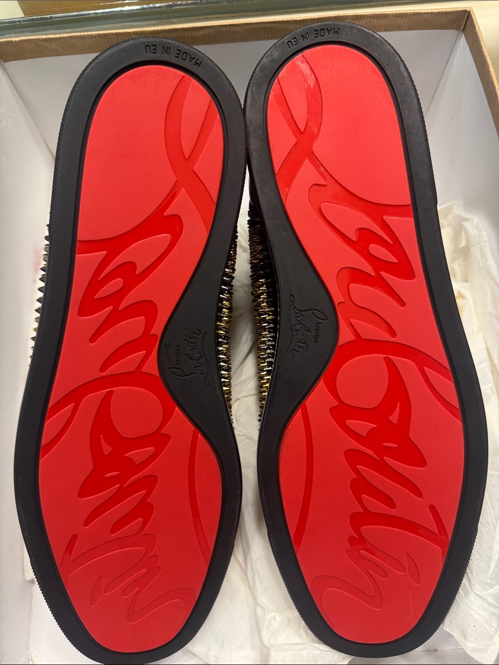 Christian Louboutin Black and Gold Spike-Embellished High-Top Sneakers - Picture 3 of 13